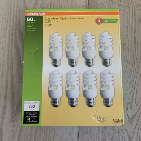 Sylvania CFL T2 Twist Light Bulbs 8 Pack, Medium Base, 2700K, Soft White, 13W - Picture 1 of 4